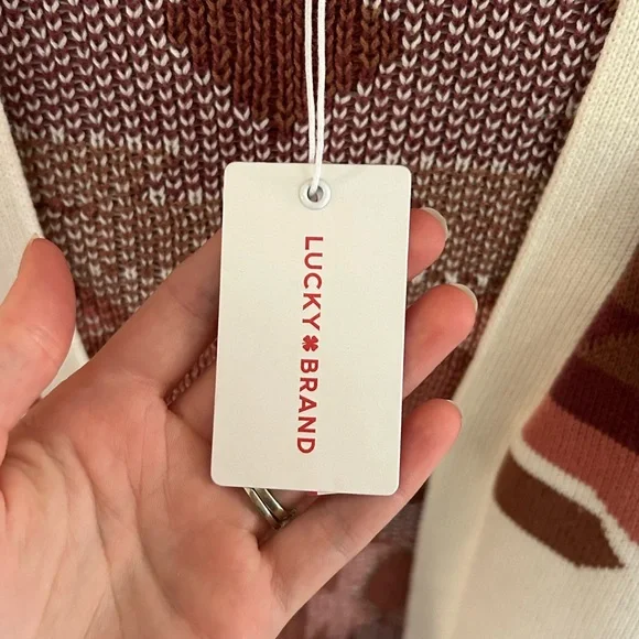 Lucky Brand Women's Geometric Cardigan - Cream and Brown - Picture 3 of 4